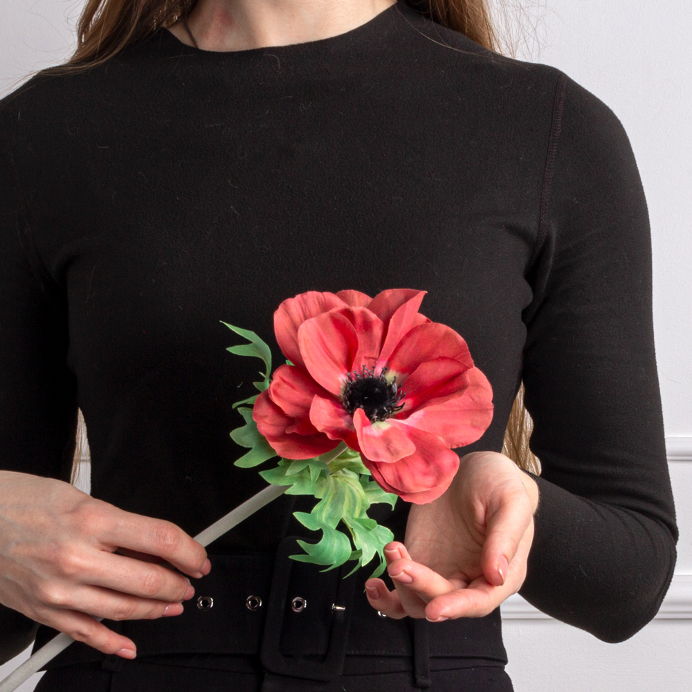 7141А/9120-02/2Р(АКЦИЯ) Анемон искусственный 1 голова d13см, h52см, красный_5