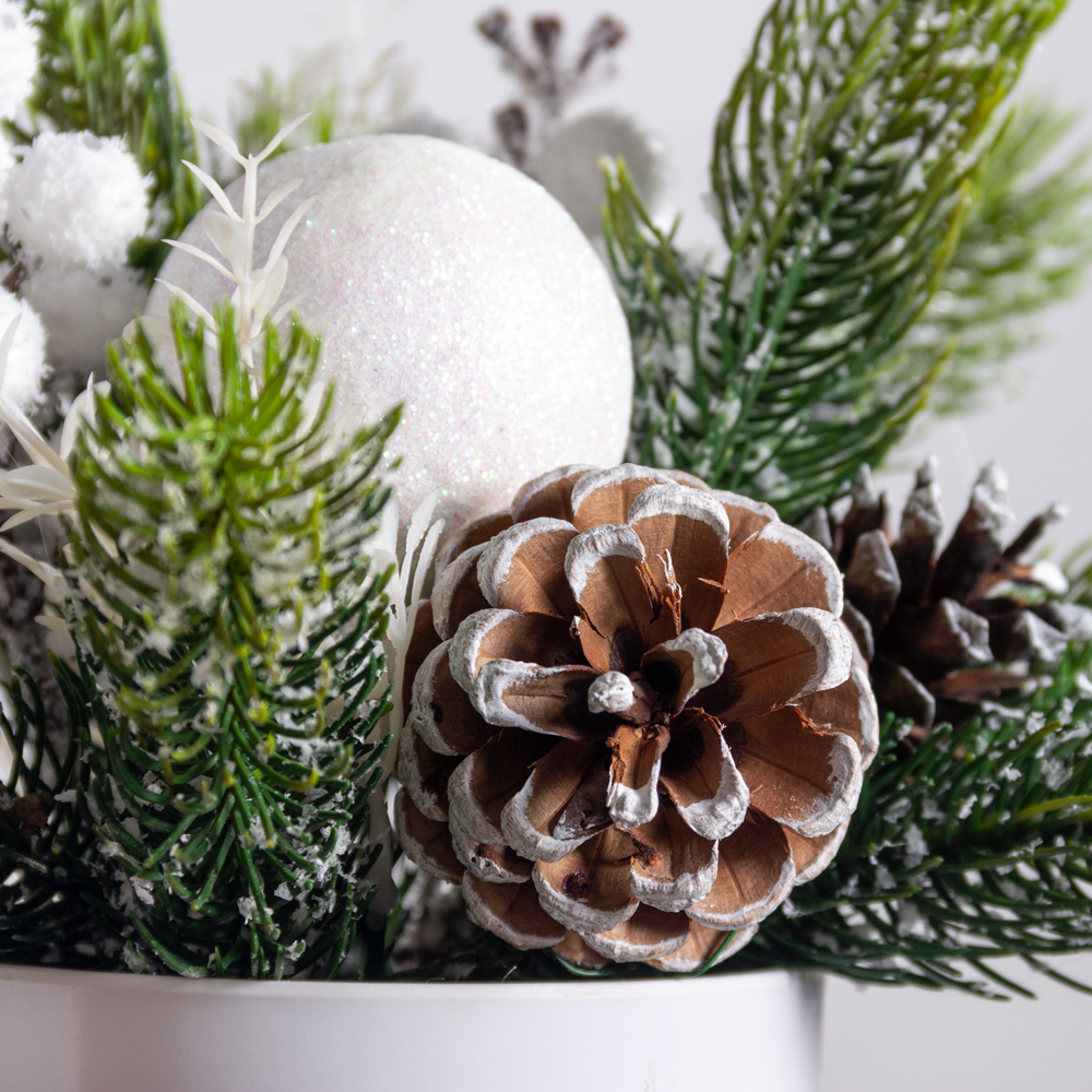 КНг50(F) Композиция НГ искусственная белоснежная h18см в кашпо d10см_4