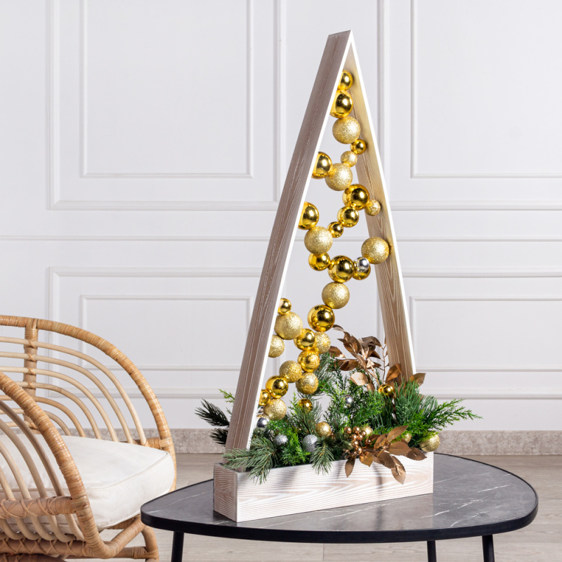 КНг59(F) Композиция искусственная НГ Елочка в ящике 40х9хh8см, золото