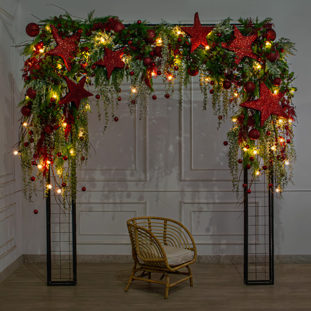 ДЛ190/СВ04(Пр)(Fix)(F)Декор вход.груп.h210см н/прутьях,прист.с ретро-гирлянд.,со звездами и шарами_4