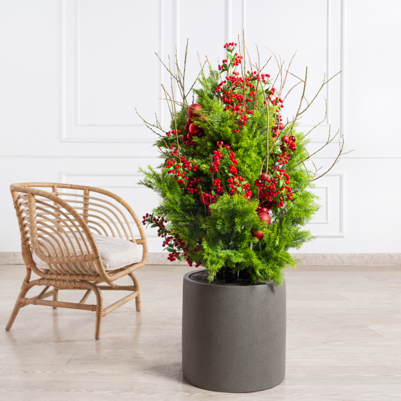 ДЛ148-1(з)(F) Декор входной группы хвойный L120см на прутьях в кашпо