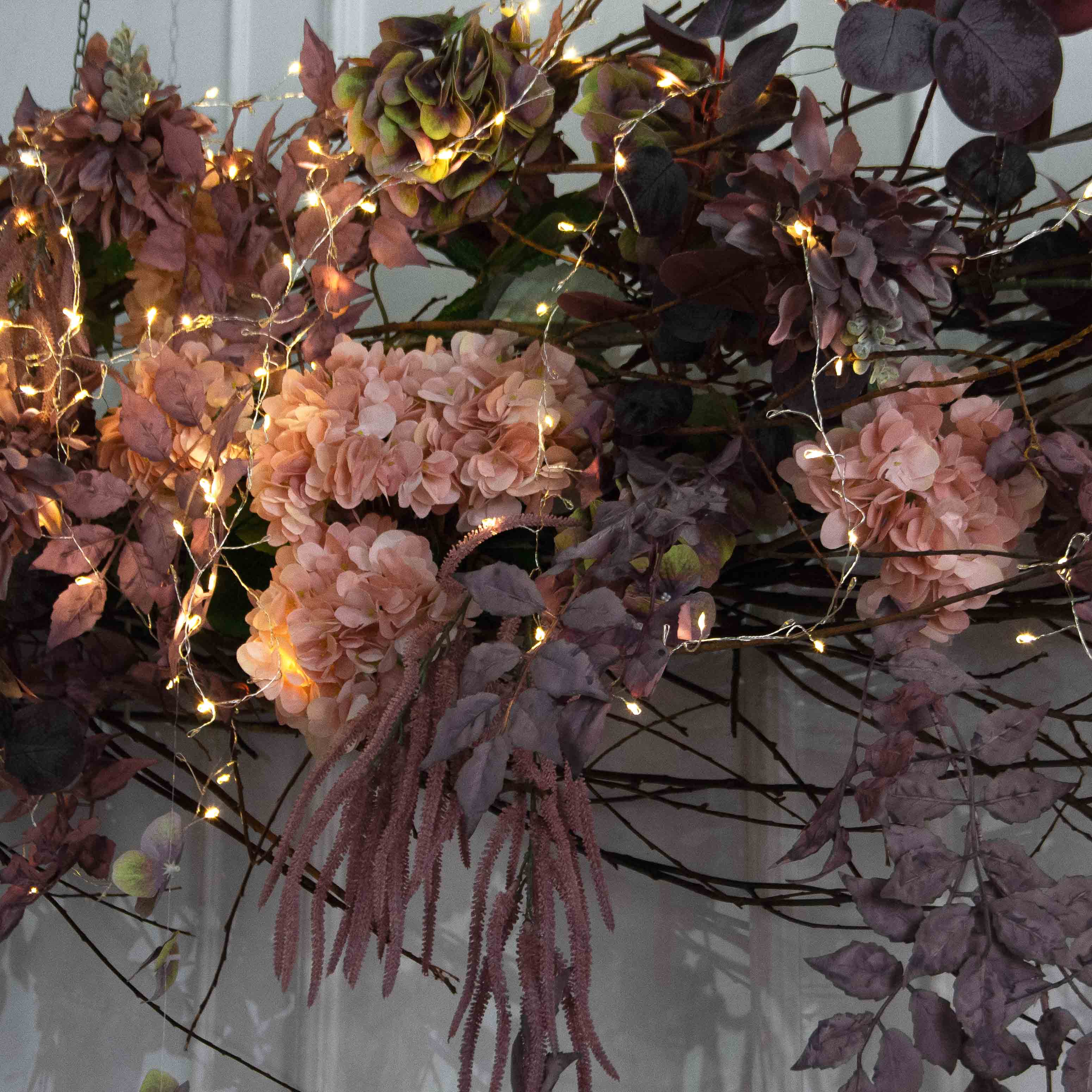 Л173/СВ03(Пр)(F) Лиана искусственная с гирлянлой Роса, пепельно-пурпурная L100см_5