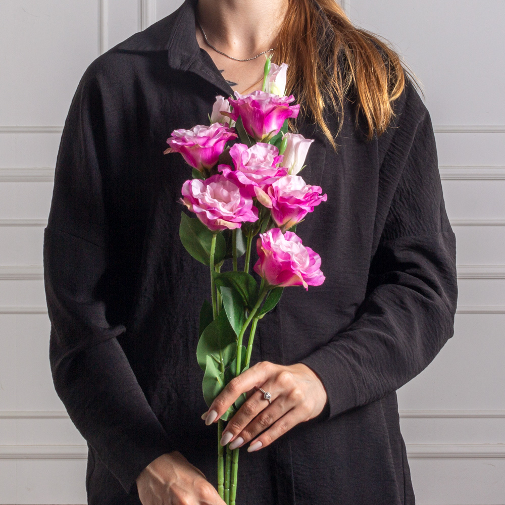 7141А/9149-04/8(F) Эустома искусственная 2 головы, 1 бутон,  h67см,  сиреневая_2