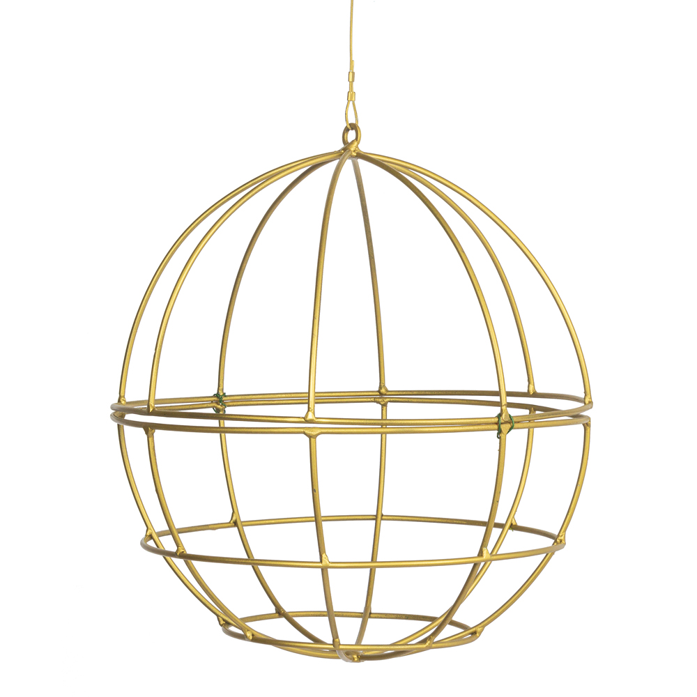 КМП8-1(з.) Композиция искусственная Папоротники с бегонией в металлическом шаре d30см(латунь)_3