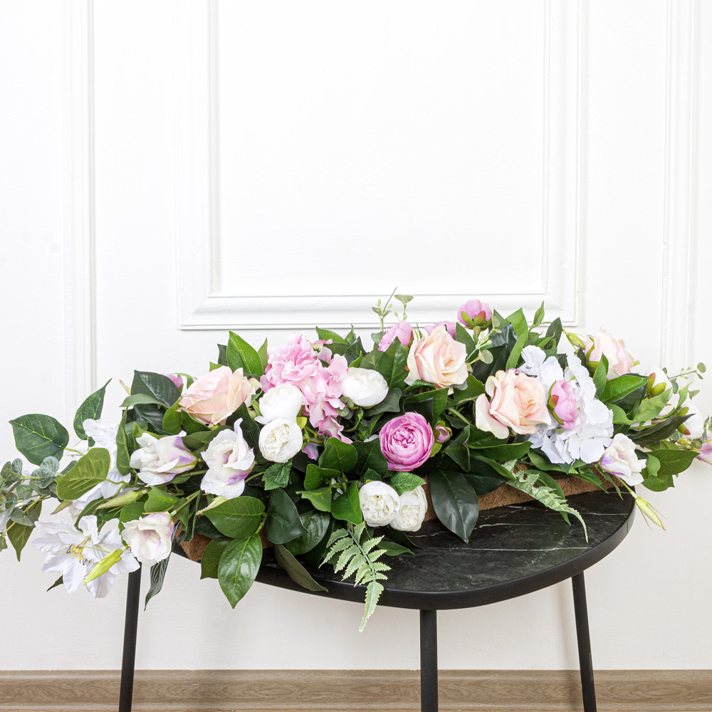 К11(з.) Композиция искусственная цветочная 100х35х27см, бело-розов. _1