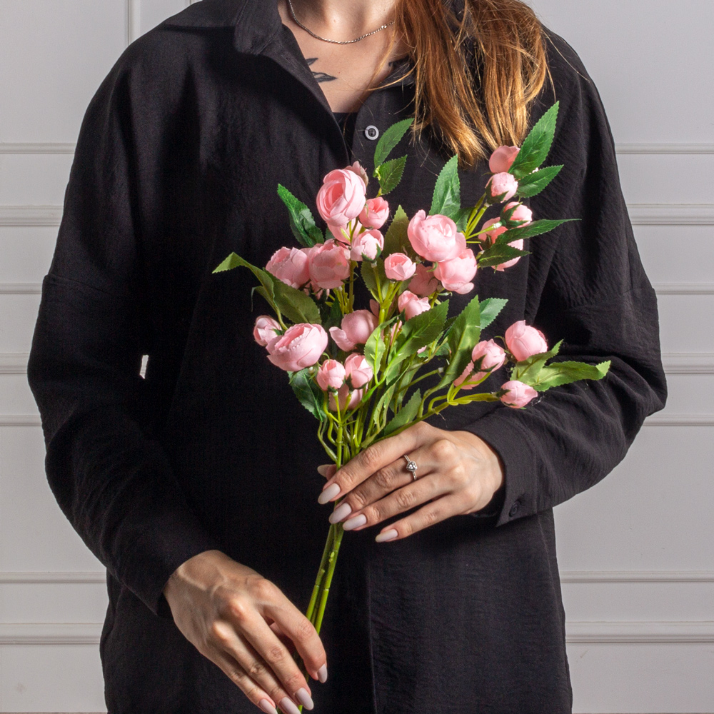 7141А/0443-3/1 Ранункулюс искусственный, 5 голов, 6 бутонов, h51см, розовый_3