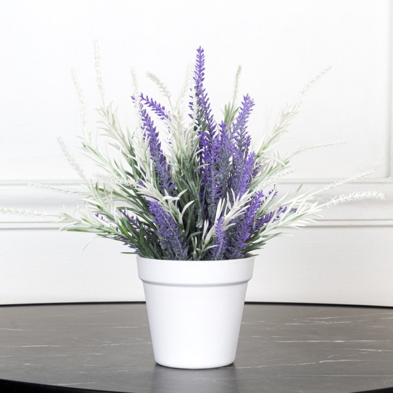 ЦС83-3 Лаванда искусственная с соцветием h20см в кашпо, бело-фиолетовая  _1