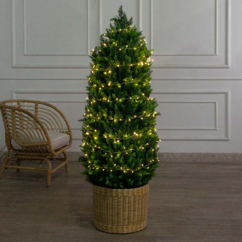 Т150/СВ03т/1460(Пр)(F) Туя искусственная конус  h150см с гирляндой Роса_1