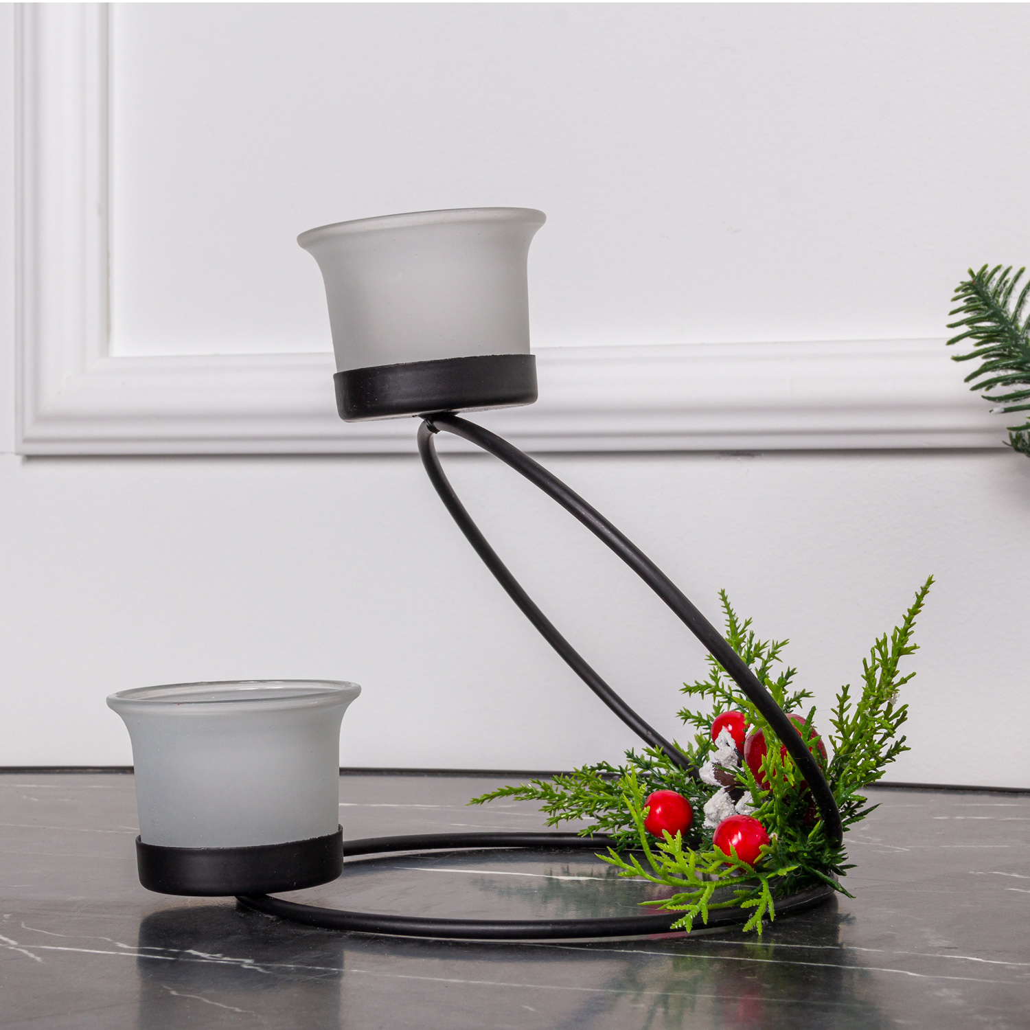 808/025-2/2(Sale) Подсвечник металл+стекло* 2св (20*20*h19см), черный_3