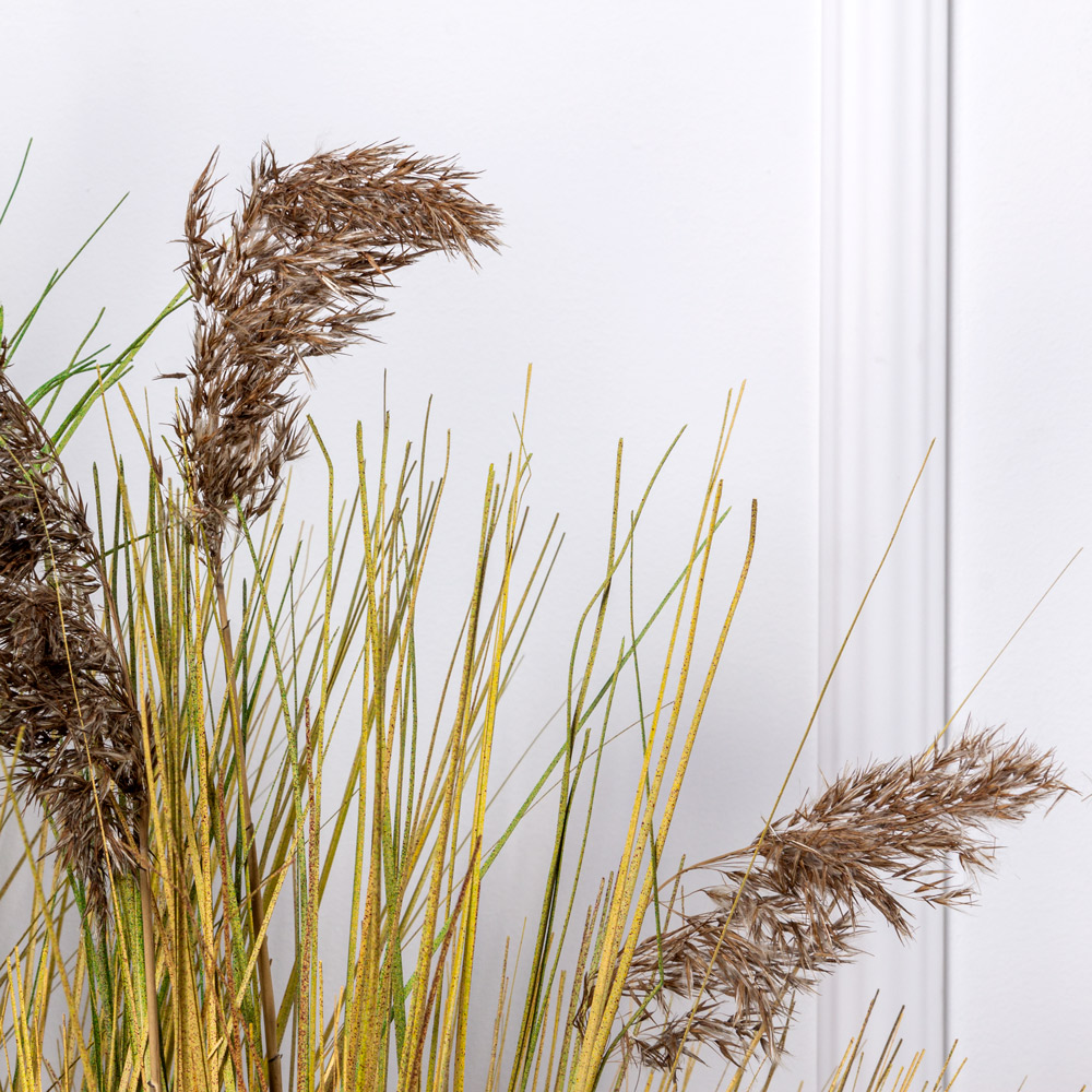 ТД097-6/2(з) Трава Осока искусственная с камышом h70см в кокосовом боксе 50х20х8см_2