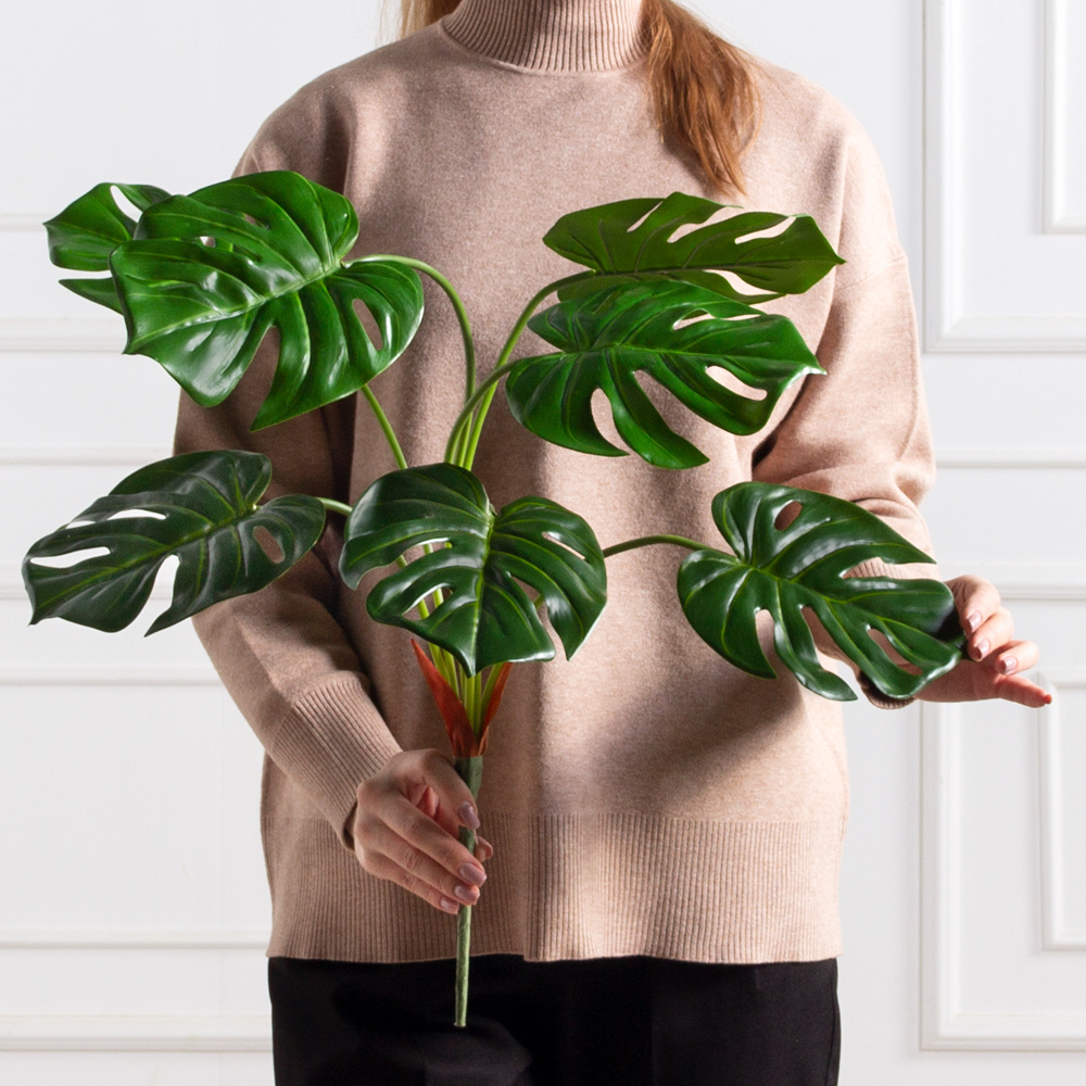 7143/0033-8/1(F) Монстера искусственная куст 7 веток, h74см (латекс) (без прожилок)_2