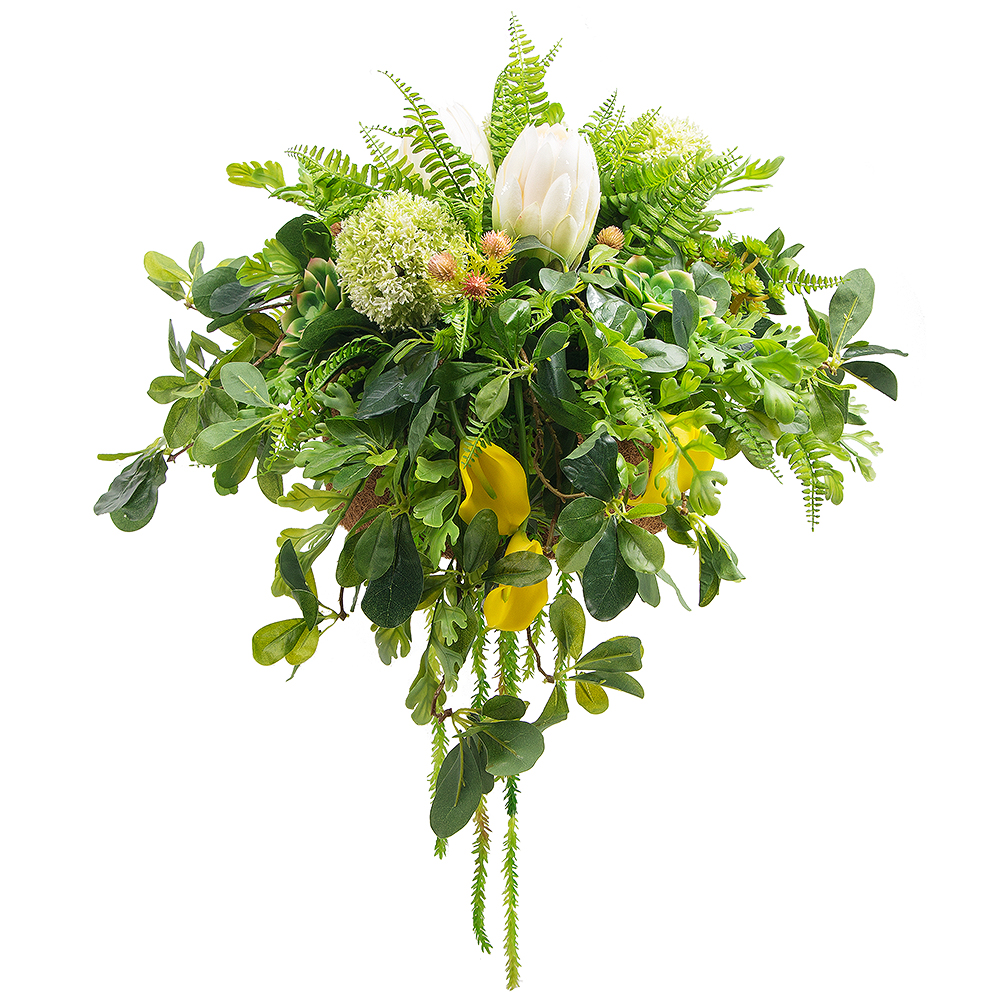 К08/2-1(з.) Композиция цветочная h30см в круглом кокосовом боксе d29;h10_2