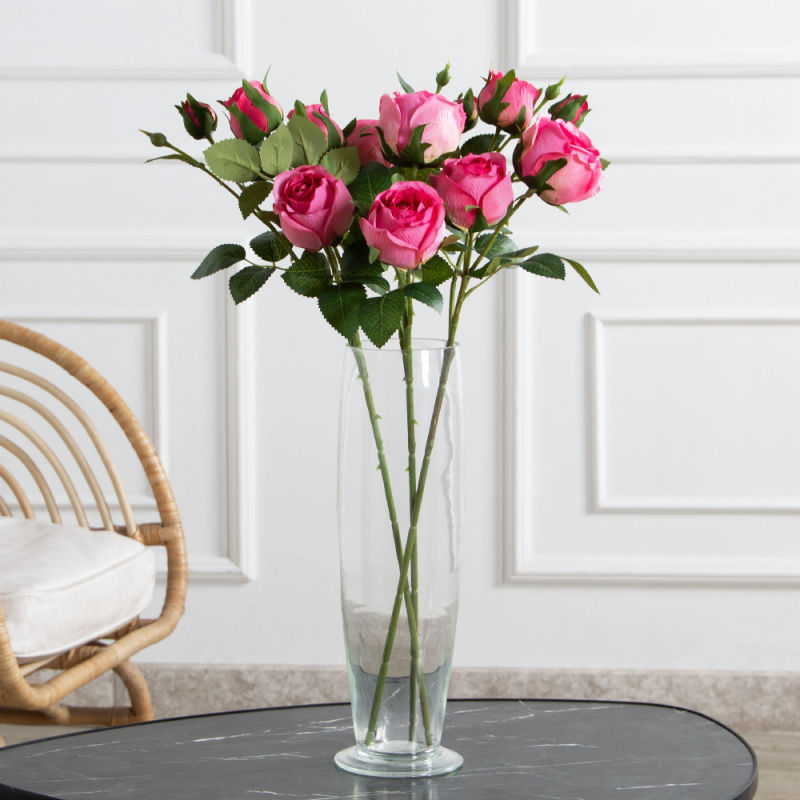 7141А/0108-0360/1(F) Роза искусственная h65см 2головы 2бутона,розовая_1