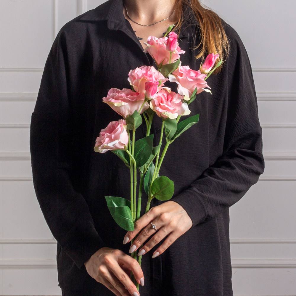 7141А/9149-04/1(F) Эустома искусственная 2 головы, 1 бутон,  h67см,  розовая_2