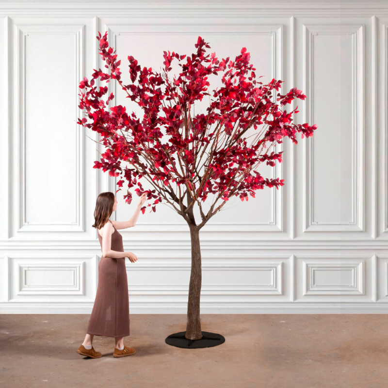 320Гбст/разб/РН/640(F) Дерево искусственное интерьерное лиственное h320см d240см, красно-бордовое_1