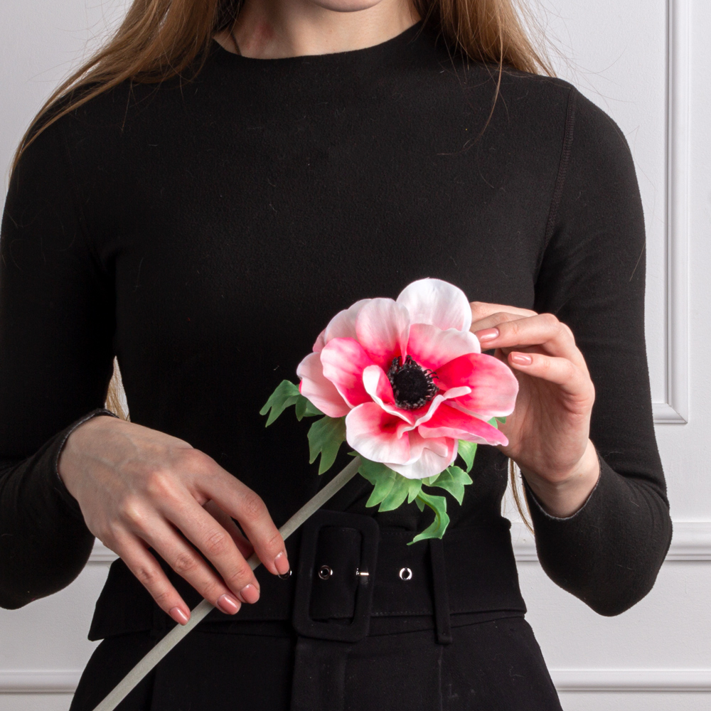 7141А/9120-02/20Р(АКЦИЯ) Анемон искусственный 1 голова d13см, h52см, бело розовый_5