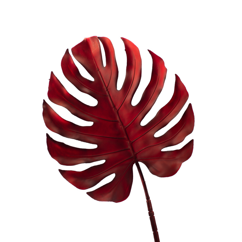7143/0030-6/11 Лист Монстеры искусственный, бордовый, большой h 90 см (40+50)