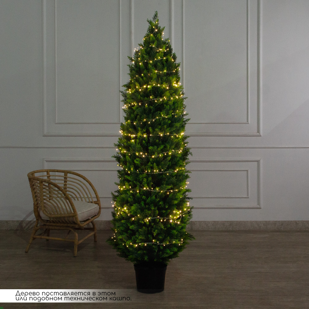 Т210/СВ03т/1460(Пр)(F) Туя искусственная конус  h210см с гирляндой Роса_2