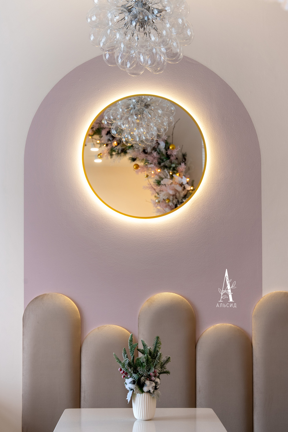 736/9180-16 Ветка новогодняя заснеженная с хлопком и ягодами h40см_3