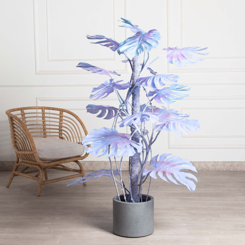 140/К/371-1(з)(F) Монстера искусственная на опоре h140см, синяя_1