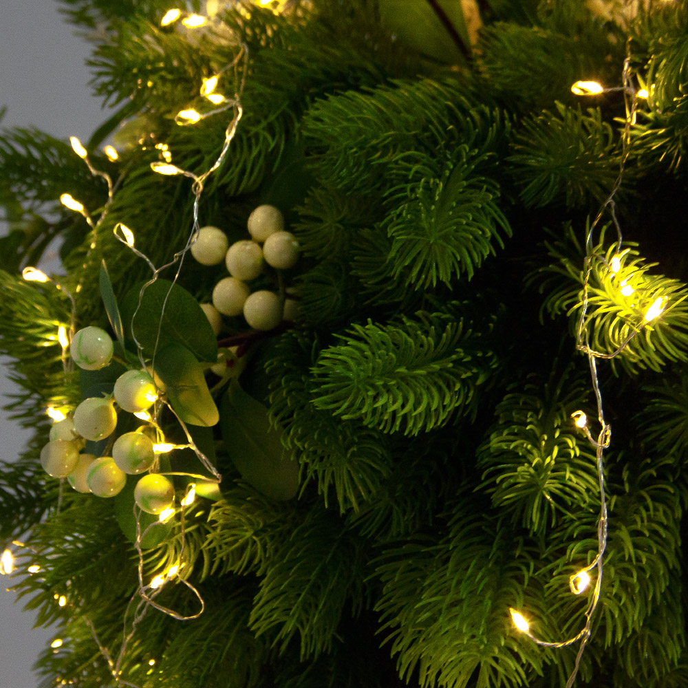 К559/СВ03т-1(Пр)(F) Композиция искусственная НГ подвесная с белым декором и гирляндой Роса_3