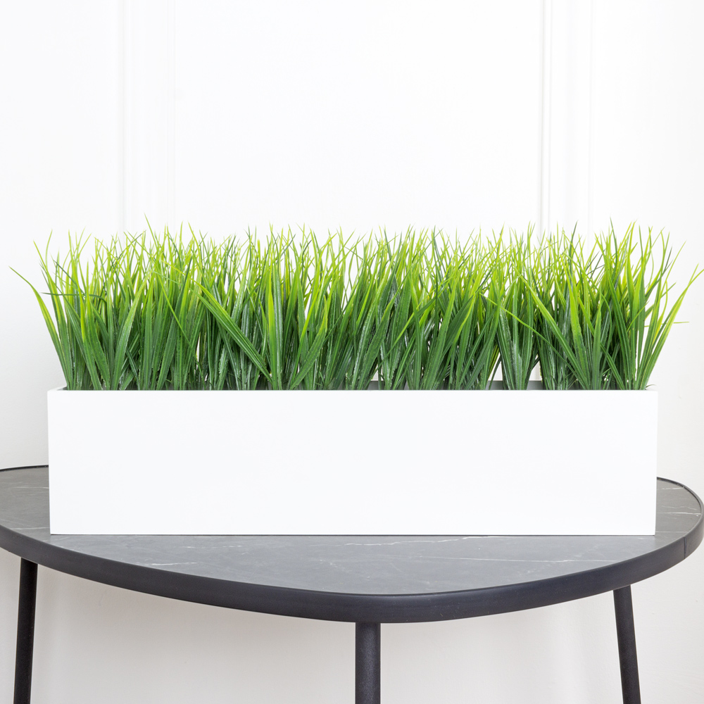 ТДЯ051(Promo) Трава искусственная(зеленая) в деревянном белом ящике 50*10*h12см_4