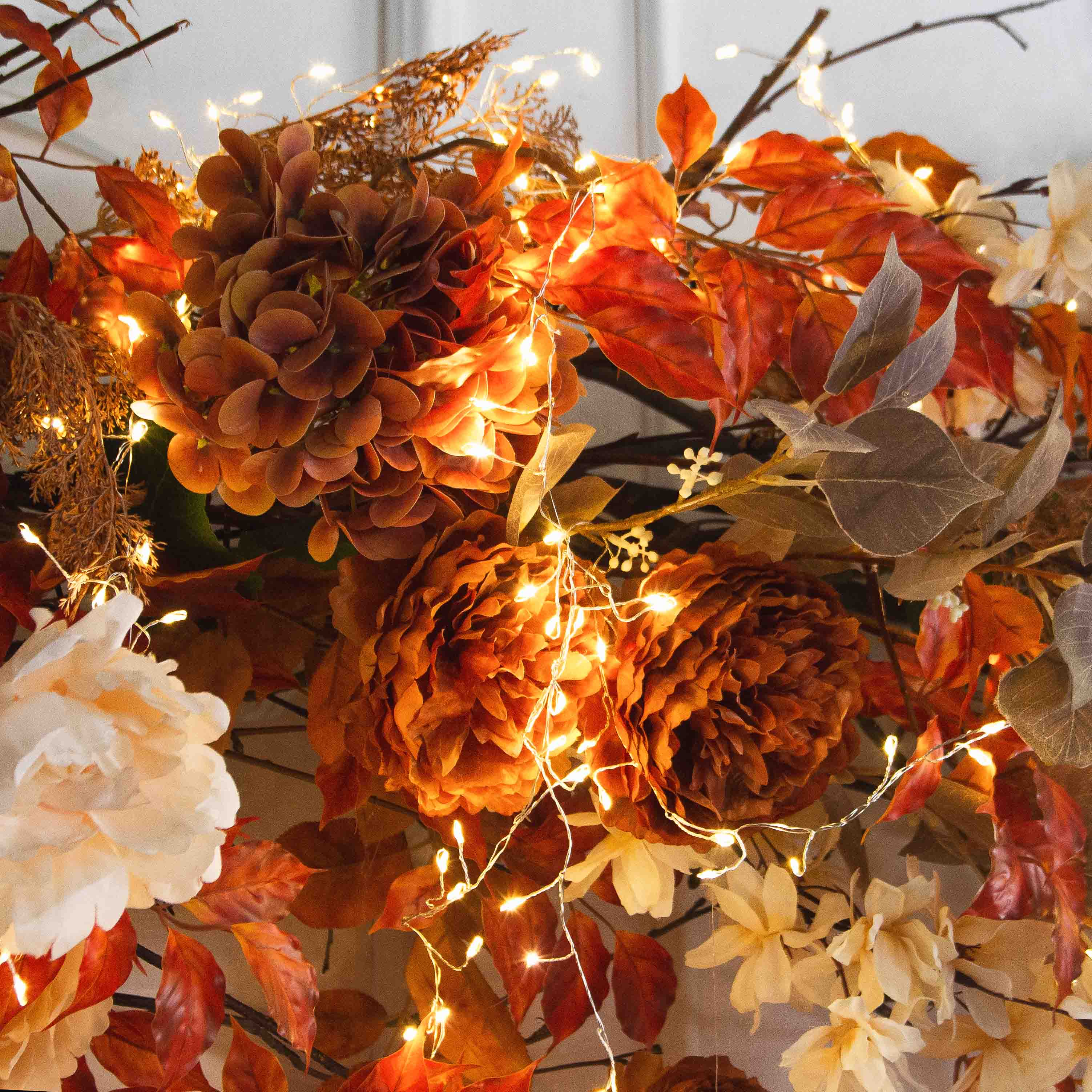 Л172/СВ03(Пр)(F) Лиана искусственная с гирлянлой Роса, бежево-терракотовая L100см_5