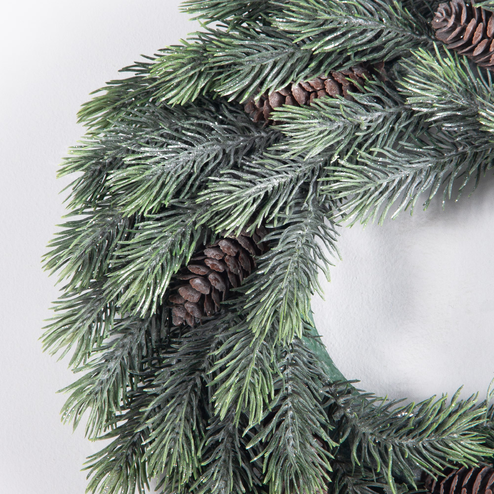 736А/9271-0165(Чп)(F) Венок еловый НГ с шишками и блёстками d35см_2