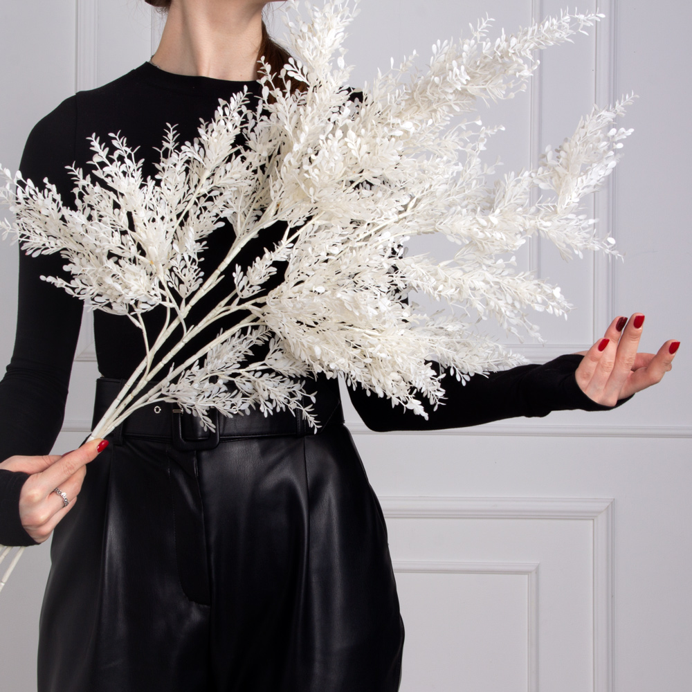 7143/0041-10/23 Ветка искусственная Мини самшит h97см, белая_2