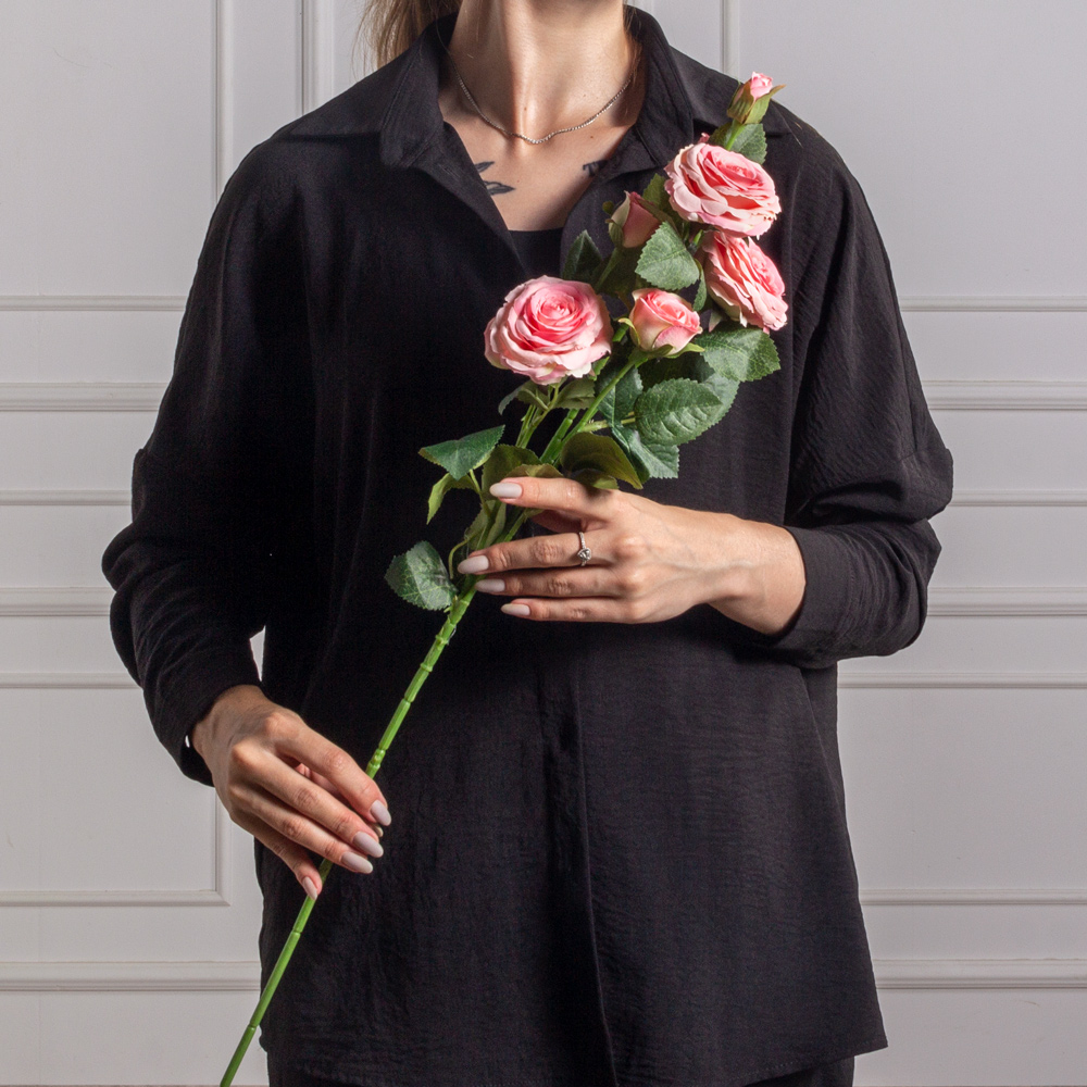 7141А/9149-11/1(F)Роза искусственная h75см, розовая, 3головы, 4бутона, шёлк_4