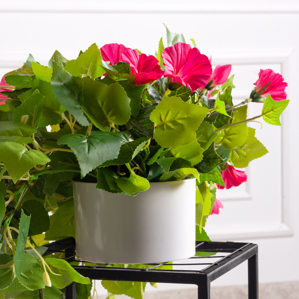 К450-3(з) Композиция искусственная цветочная с петунией малиновой в кашпо d12см_2