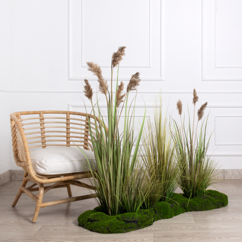 К351-4(з) Трава Осока искусственная h125см на кочке из мха 120х40см, желто-зеленая_5