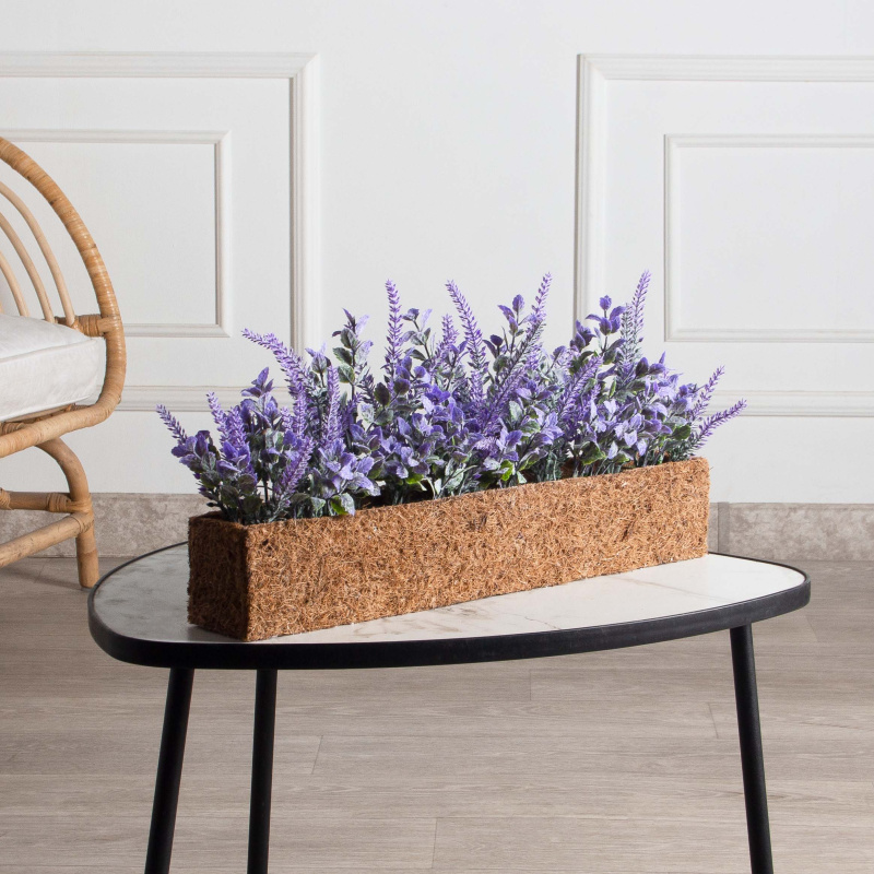 Т034-2(F) Лаванда искусственная h15см в кокосовом боксе 50х8х8см, фиолетовая_1