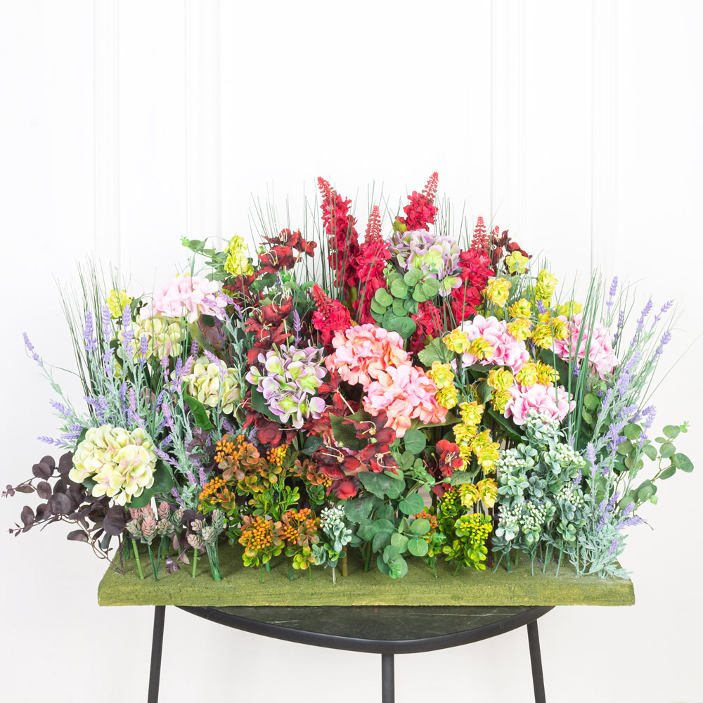 ВМ55(з.) Композиция искусственная Цветочная h62см на вставке 80х30х3см_1