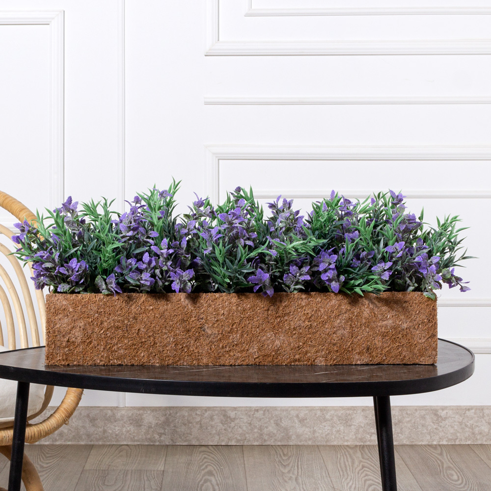 ТД108(з)(Пр)(F) Розмарин  искусственный с зеленью с патиной фиолет.в кокосовом боксе 56х16х10см_1