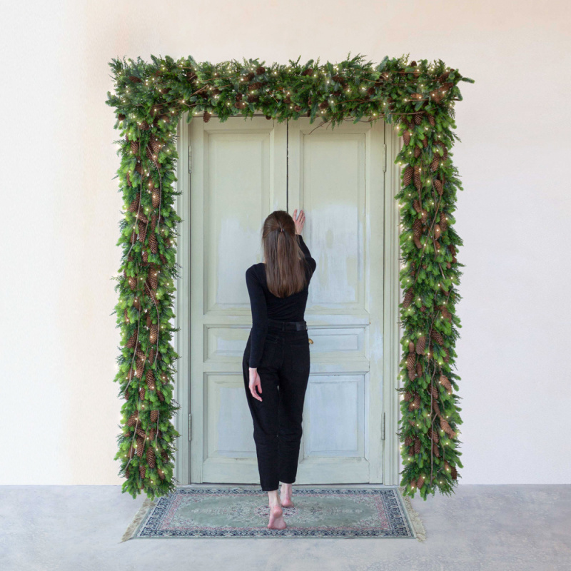 Л89 Гирлянда искусственная НГ хвойная с натуральным декором на сетке L100см_30