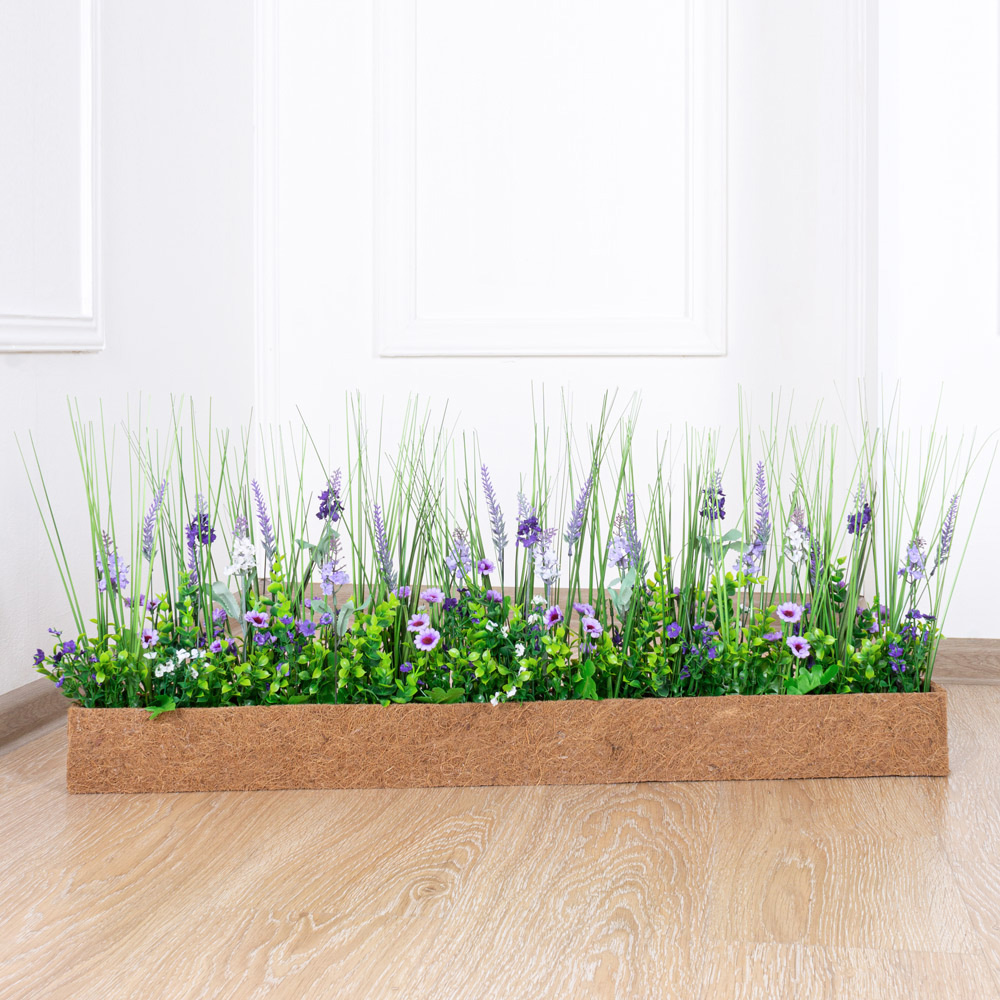 Б007-2/70-10(F) Лаванда искусственная h30см в кокосовом боксе 87,5х8х8см (бордюр), сиреневый_2