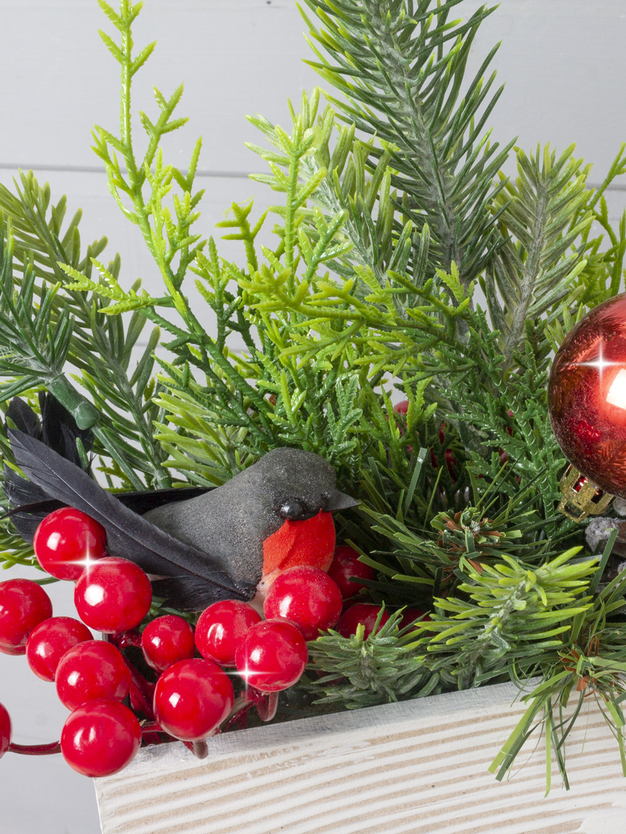 КНг53-1(Sale) Композиция НГ h27см в деревянном ящике 20х9х8см, красно-зеленая_1