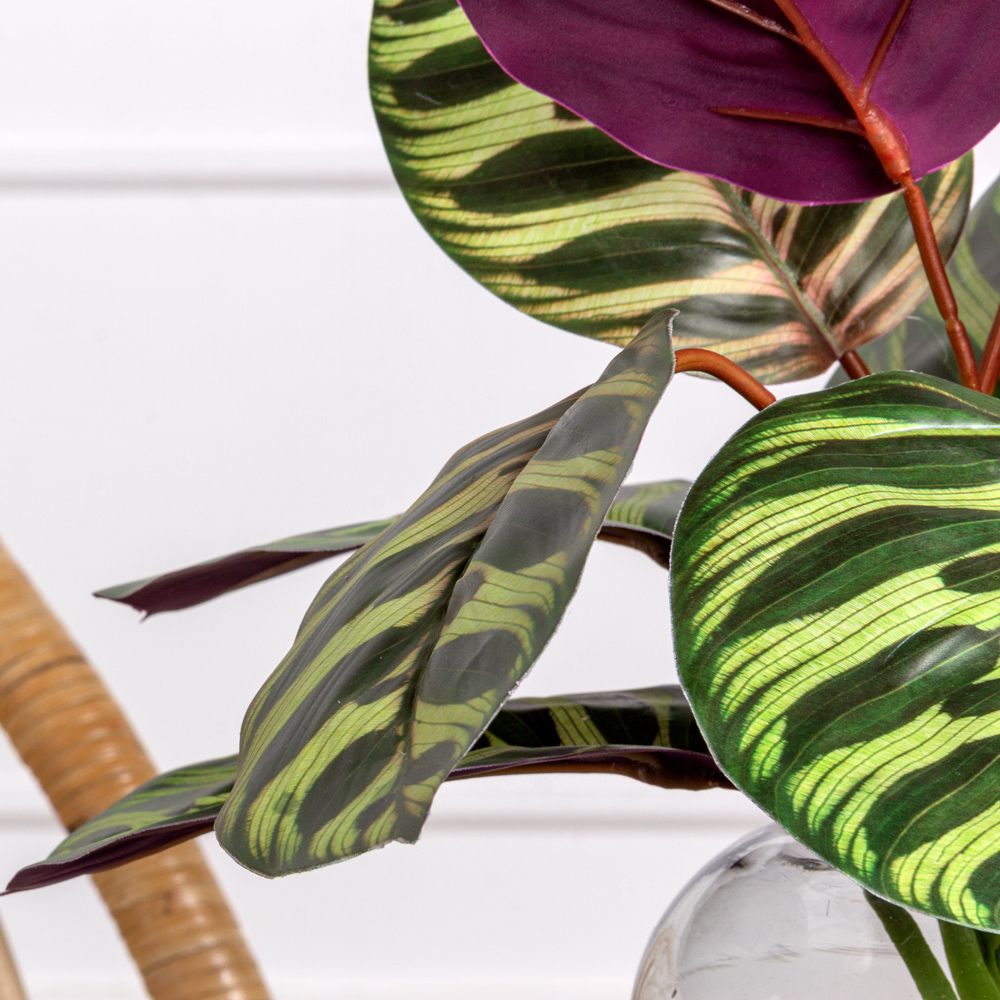 7143/0033-18 Калатея искусственный куст малый 10 листов h35см, зелено-фиолетовый_1