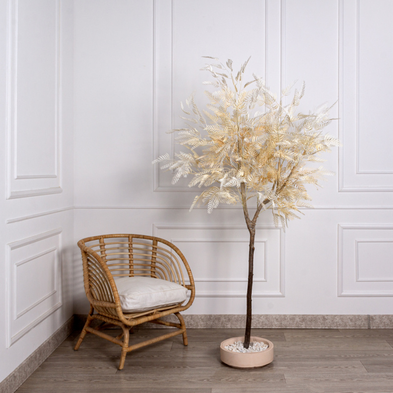 180/РН/488 Альбиция искусственная интерьерная h180см на основании, кремовая