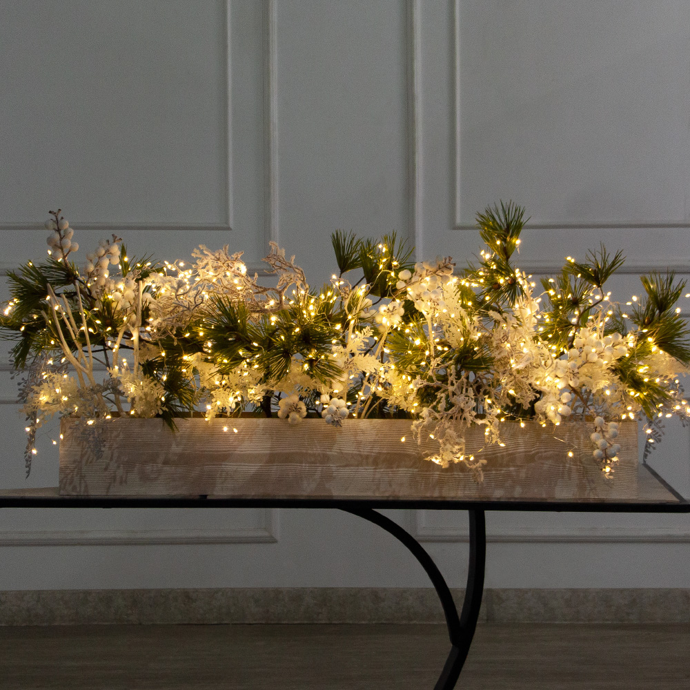 К566/СВ03т(Пр)(F) Композиция искусственная НГ с гирляндой Роса на основании, бело-голубая_2