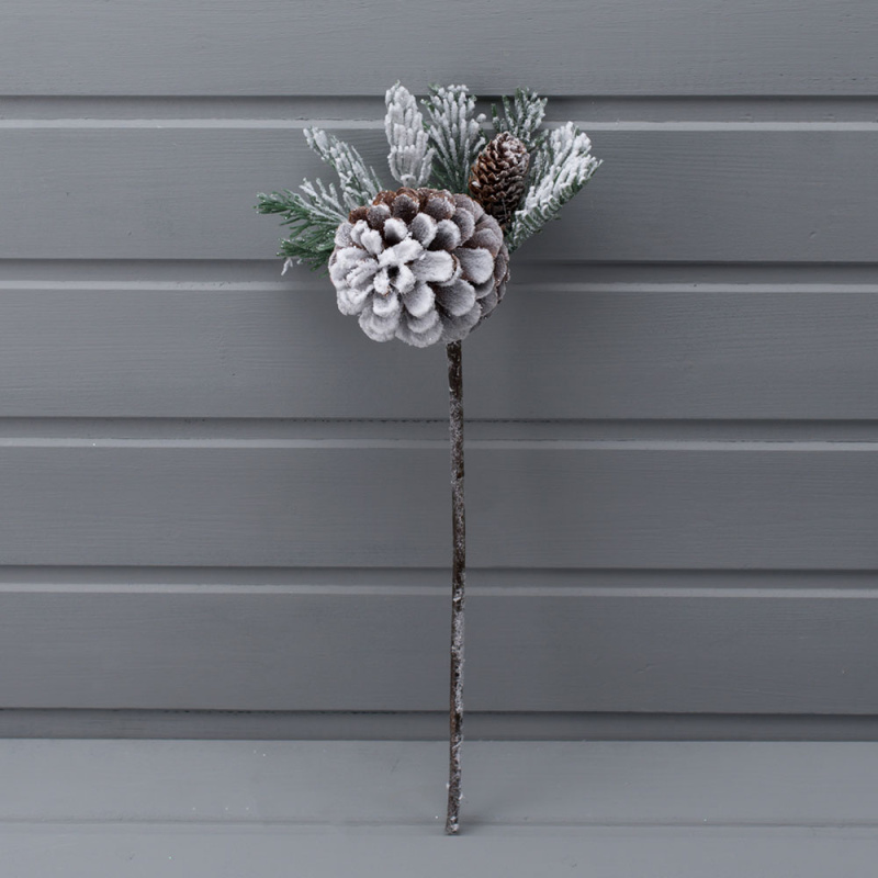 743/20294 KG(АКЦИЯ)  ветка еловая в снегу с шишкой 40см