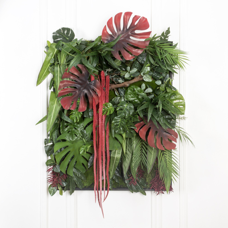 ФК25 Фитокартина искусственная с монстерой бордо в деревянной раме 80хh100см