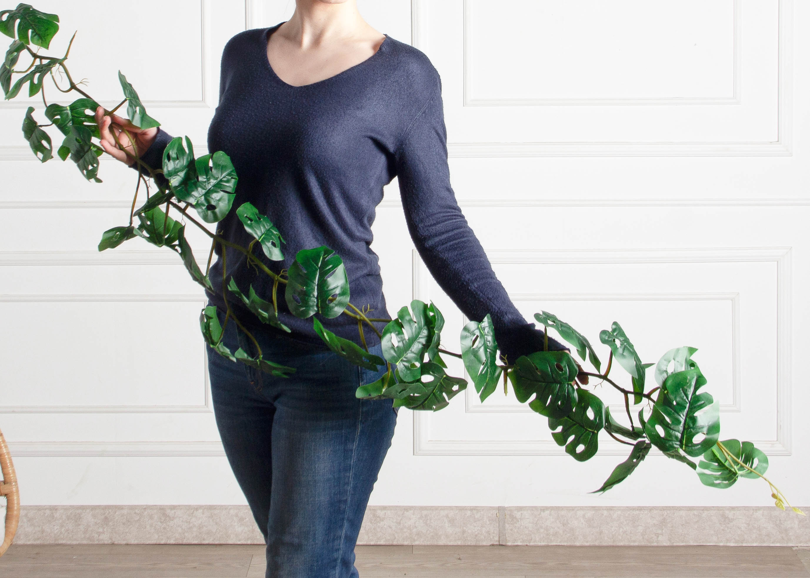 7144А/0016-355(F) Лиана монстера искусственная h150см(144+6) листья 11хh12см_5