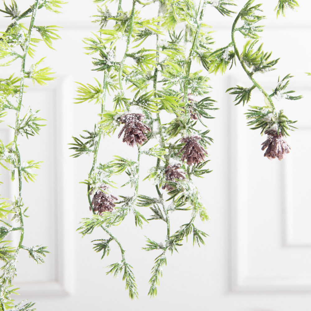 736А/0424-8(F)Ветка Лиственницы с шишечками искусств. заснеженная НГ с блёст.3ветки, h130см(80+50)_2